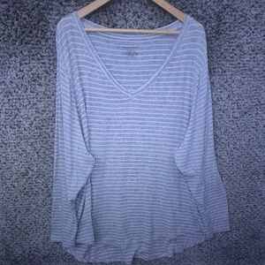 Light Gray & White Striped V-Neck Women's Top